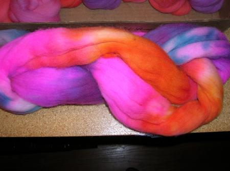 pink/orange/purple handpainted roving